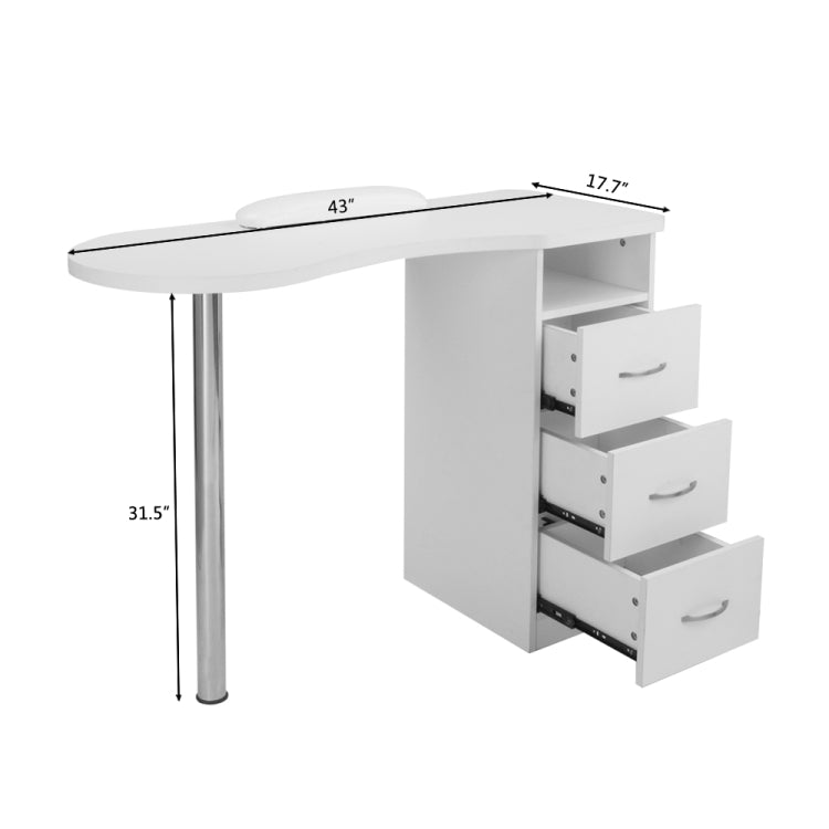 [US Warehouse] Household Office Stainless Steel Computer Desk Nail Table with Hand Pillow & Drawer (White)