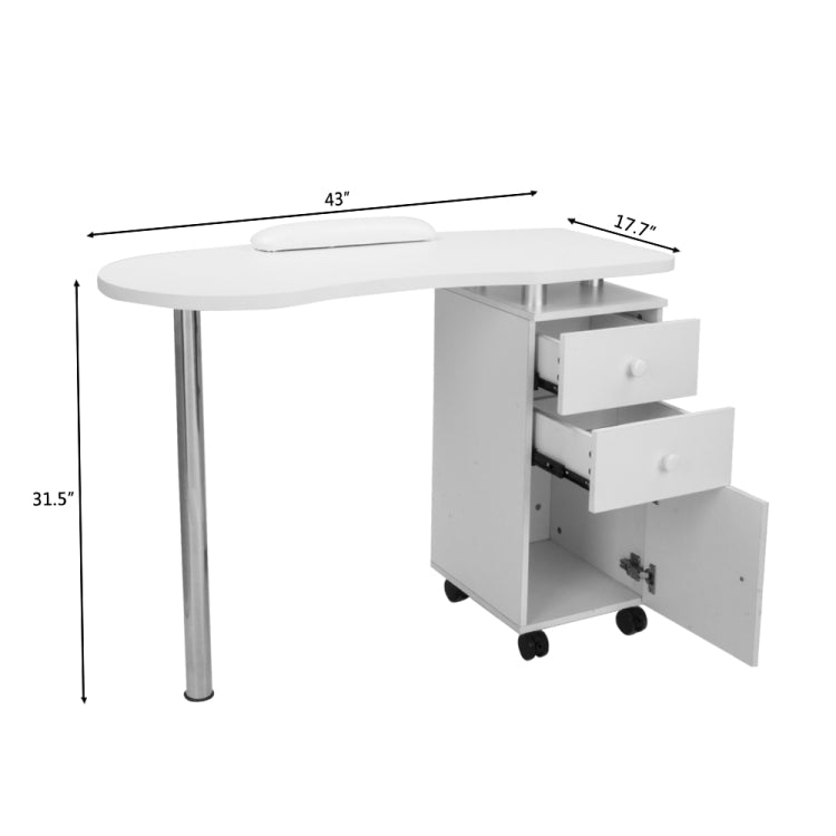 [US Warehouse] Household Office Movable Stainless Steel Computer Desk Nail Table with Hand Pillow & Drawer (White)