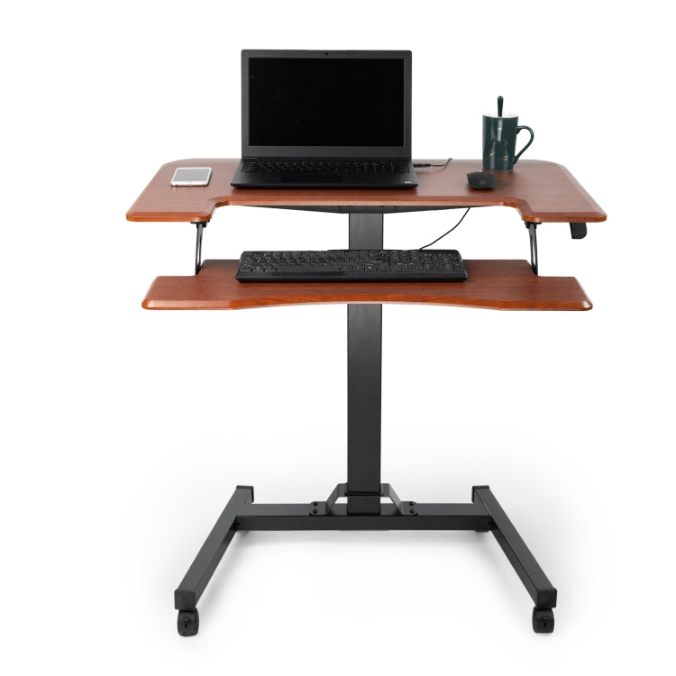 [US Warehouse] Home Office Adjustable Height Movable Laptop Desk Writing Table with Keyboard Holder (Walnut)