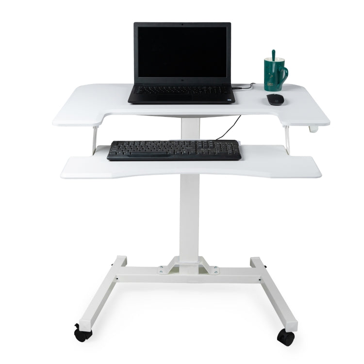 [US Warehouse] Home Office Adjustable Height Movable Laptop Desk Writing Table with Keyboard Holder (White)