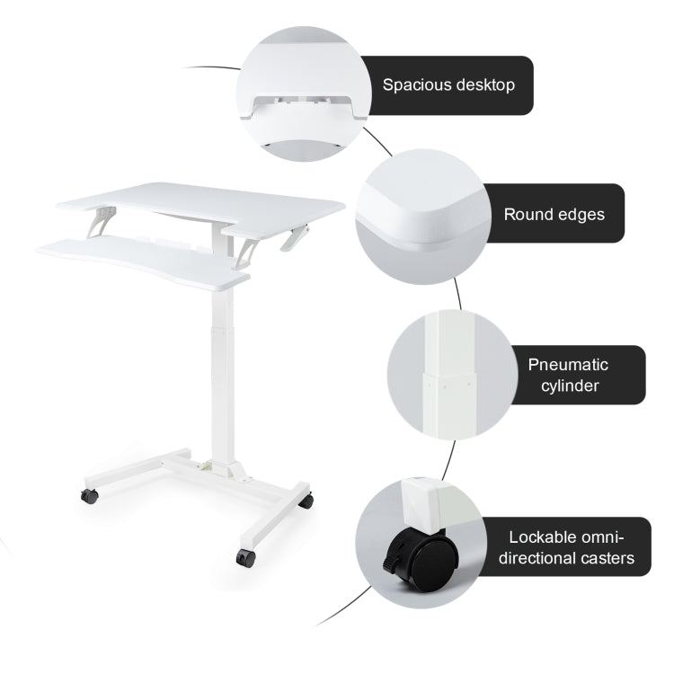 [US Warehouse] Home Office Adjustable Height Movable Laptop Desk Writing Table with Keyboard Holder (White)