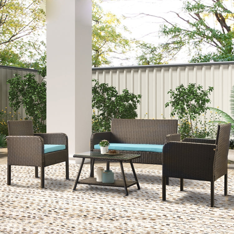 [US Warehouse] 4 PCS / Set Outdoor Rattan Table Sofa Seating Furniture Set