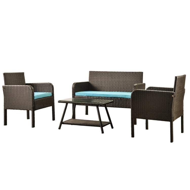 [US Warehouse] 4 PCS / Set Outdoor Rattan Table Sofa Seating Furniture Set