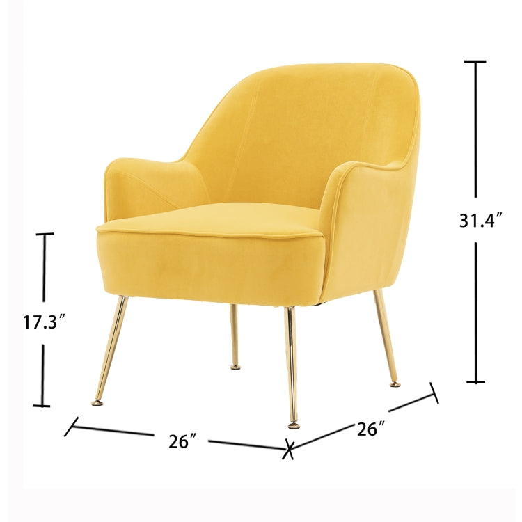 [US Warehouse] Modern Simple Fashion Velvet Chair with Gold Metal Legs (Yellow)