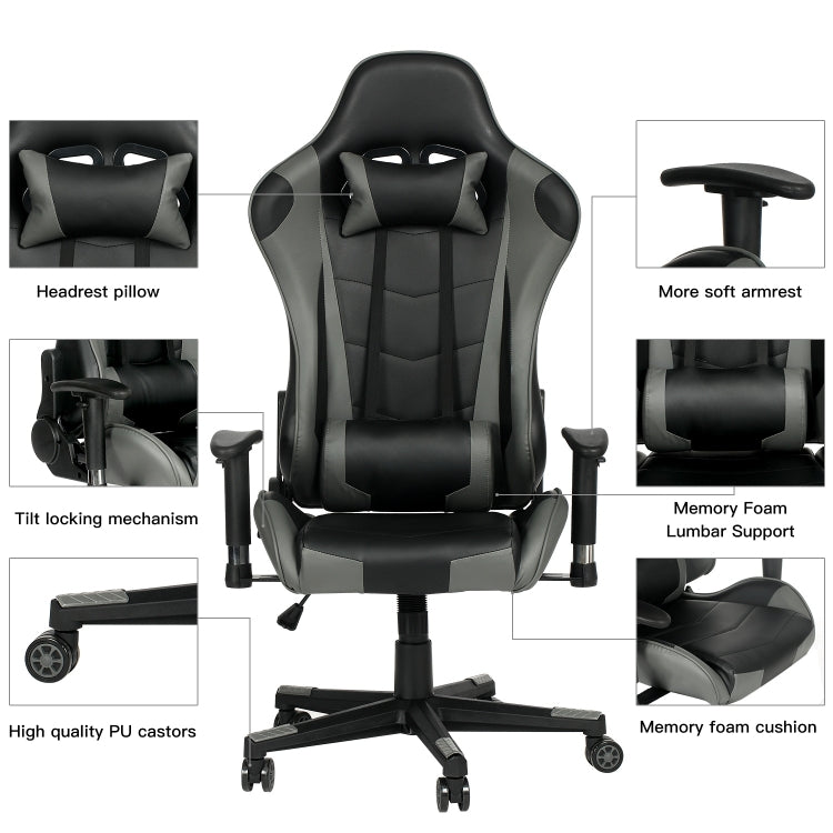 [US Warehouse] Ergonomics Games Gaming Chairs with Headrest & Lumbar Pillow, Size: 25.6x23.2x49.6-52.3 inch