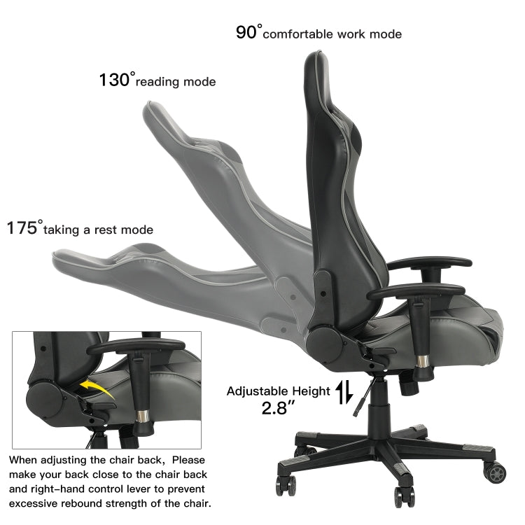 [US Warehouse] Ergonomics Games Gaming Chairs with Headrest & Lumbar Pillow, Size: 25.6x23.2x49.6-52.3 inch