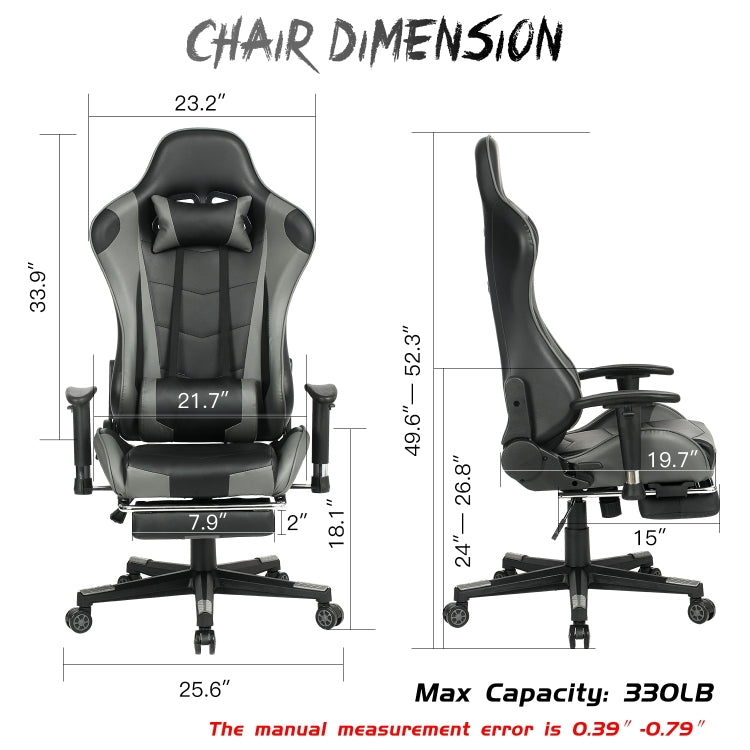 [US Warehouse] Ergonomics Games Gaming Chairs with Headrest & Lumbar Pillow, Size: 25.6x23.2x49.6-52.3 inch