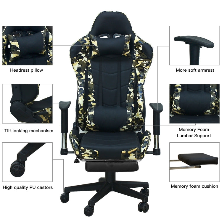[US Warehouse] Ergonomics Games Gaming Chairs with Headrest & Lumbar Pillow & Footrest
