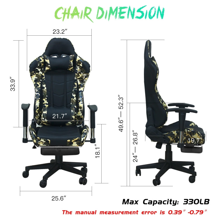 [US Warehouse] Ergonomics Games Gaming Chairs with Headrest & Lumbar Pillow & Footrest