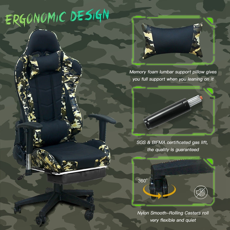 [US Warehouse] Ergonomics Games Gaming Chairs with Headrest & Lumbar Pillow & Footrest