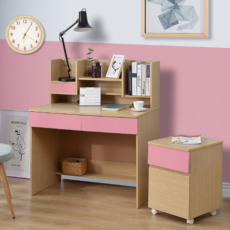 [JPN Warehouse] Study Desk with Drawers & Bookshelves & Movable Cabinets, Size: 94x94x55cm(Pink)