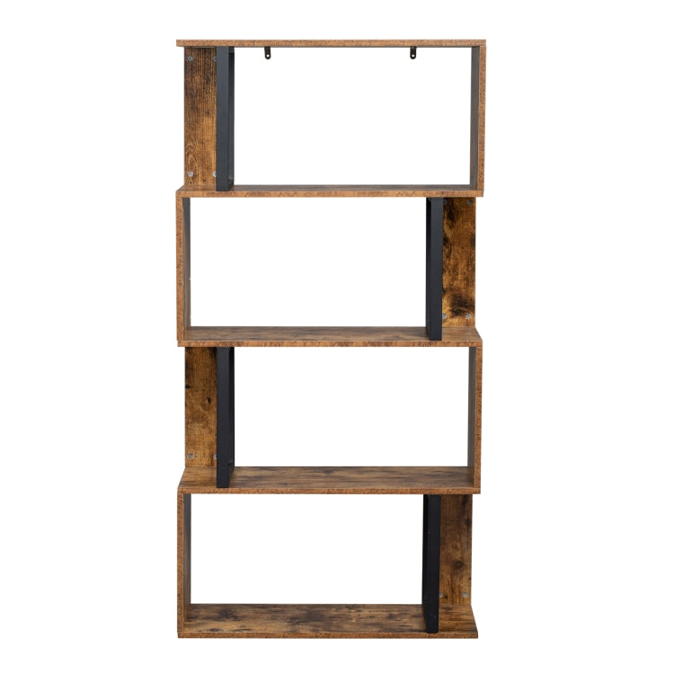 [US Warehouse] Vintage Industrial Style S-Shaped Bookshelf with 4 Tier Display Shelf, Size: 74.93x29.97x143.26cm