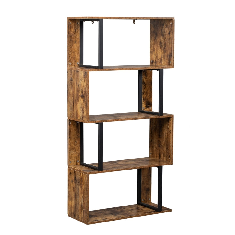 [US Warehouse] Vintage Industrial Style S-Shaped Bookshelf with 4 Tier Display Shelf, Size: 74.93x29.97x143.26cm