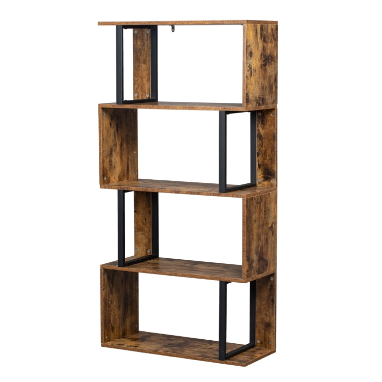 [US Warehouse] Vintage Industrial Style S-Shaped Bookshelf with 4 Tier Display Shelf, Size: 74.93x29.97x143.26cm