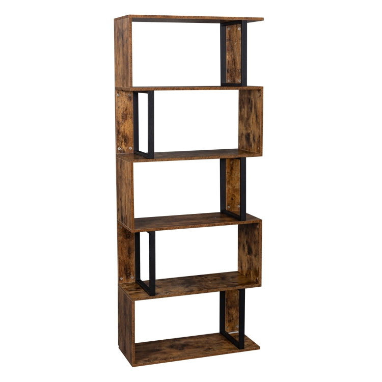 [US Warehouse] Vintage Industrial Style S-Shaped Bookshelf with 5 Tier Display Shelf, Size: 74.93x29.97x177.8cm