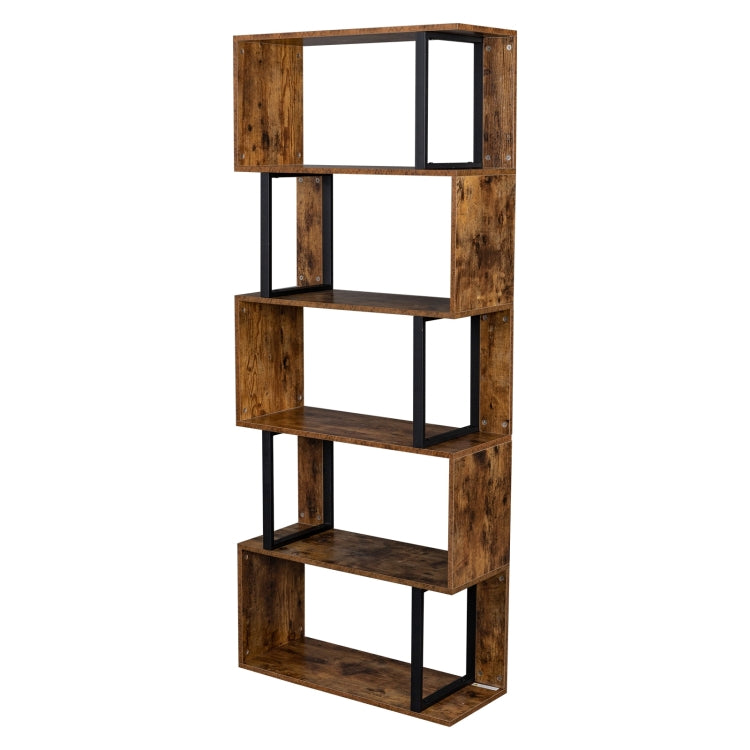 [US Warehouse] Vintage Industrial Style S-Shaped Bookshelf with 5 Tier Display Shelf, Size: 74.93x29.97x177.8cm