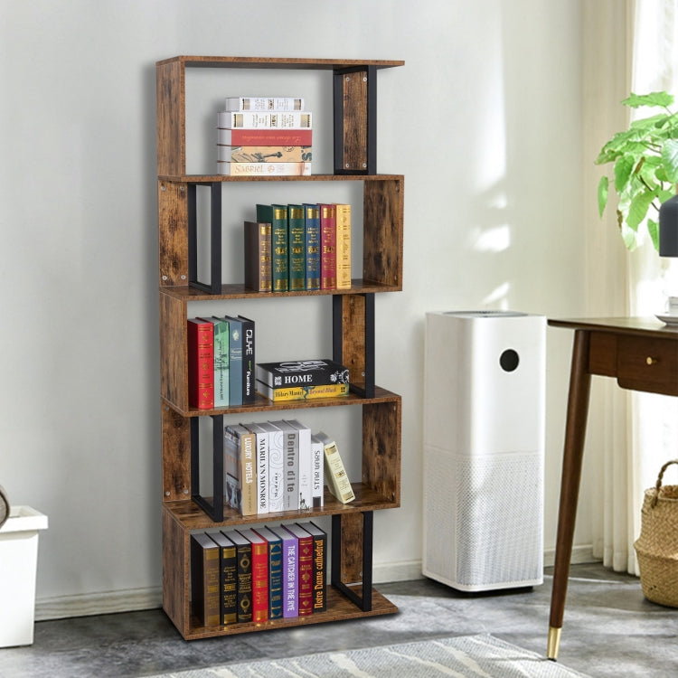 [US Warehouse] Vintage Industrial Style S-Shaped Bookshelf with 5 Tier Display Shelf, Size: 74.93x29.97x177.8cm