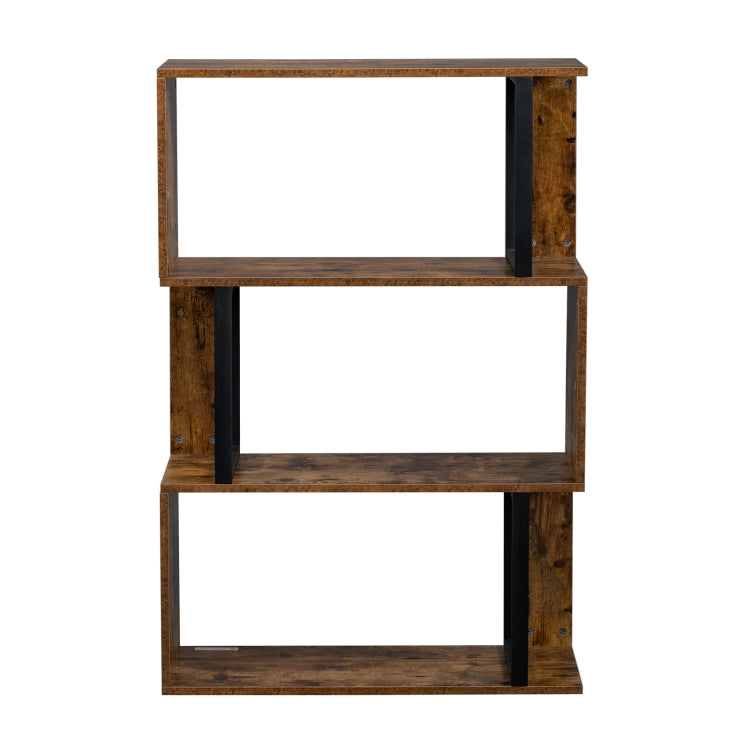 [US Warehouse] Vintage Industrial Style S-Shaped Bookshelf with 3 Tier Display Shelf, Size: 74.93x29.97x107.95cm