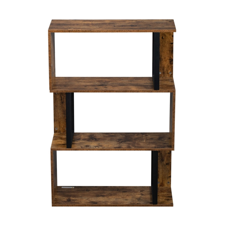 [US Warehouse] Vintage Industrial Style S-Shaped Bookshelf with 3 Tier Display Shelf, Size: 74.93x29.97x107.95cm