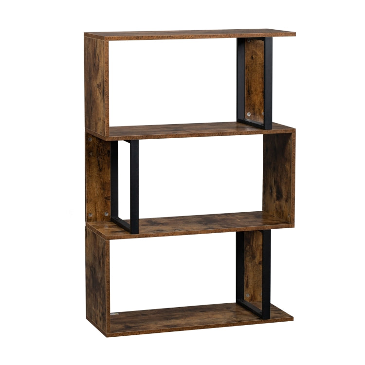 [US Warehouse] Vintage Industrial Style S-Shaped Bookshelf with 3 Tier Display Shelf, Size: 74.93x29.97x107.95cm