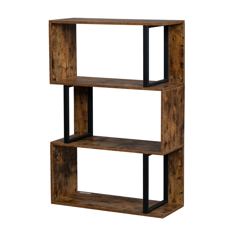 [US Warehouse] Vintage Industrial Style S-Shaped Bookshelf with 3 Tier Display Shelf, Size: 74.93x29.97x107.95cm