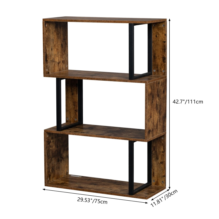 [US Warehouse] Vintage Industrial Style S-Shaped Bookshelf with 3 Tier Display Shelf, Size: 74.93x29.97x107.95cm