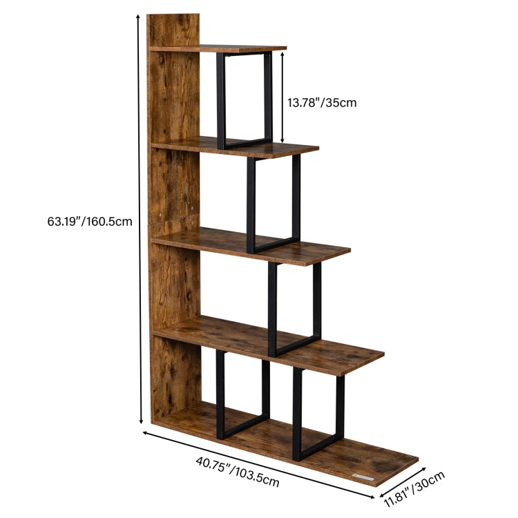 [US Warehouse] Industrial Vintage Freestanding Bookshelf with 5 Tier Display Shelf, Size: 88.01x30x159.99cm