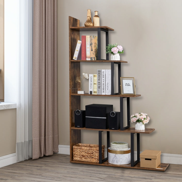 [US Warehouse] Industrial Vintage Freestanding Bookshelf with 5 Tier Display Shelf, Size: 88.01x30x159.99cm