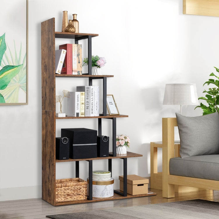 [US Warehouse] Industrial Vintage Freestanding Bookshelf with 5 Tier Display Shelf, Size: 88.01x30x159.99cm