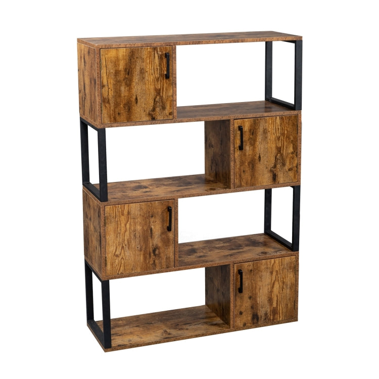 [US Warehouse] Vintage Industrial Style Bookshelf with 4 Lockers, Size: 89.92x29.97x126.24cm