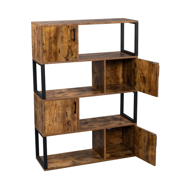 [US Warehouse] Vintage Industrial Style Bookshelf with 4 Lockers, Size: 89.92x29.97x126.24cm