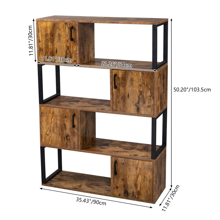 [US Warehouse] Vintage Industrial Style Bookshelf with 4 Lockers, Size: 89.92x29.97x126.24cm