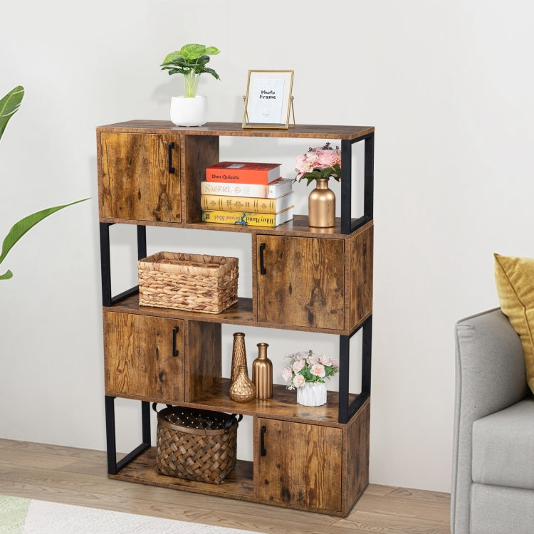 [US Warehouse] Vintage Industrial Style Bookshelf with 4 Lockers, Size: 89.92x29.97x126.24cm