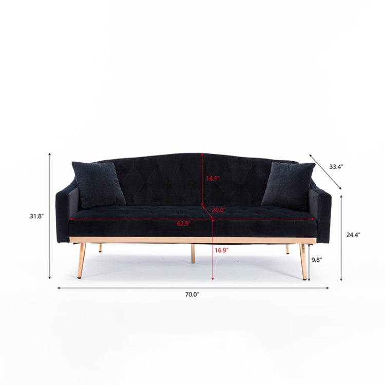 [US Warehouse] Home Velvet Sofa with Stainless Feet & Armrest, Size: 31.89x70.08x33.4 inch