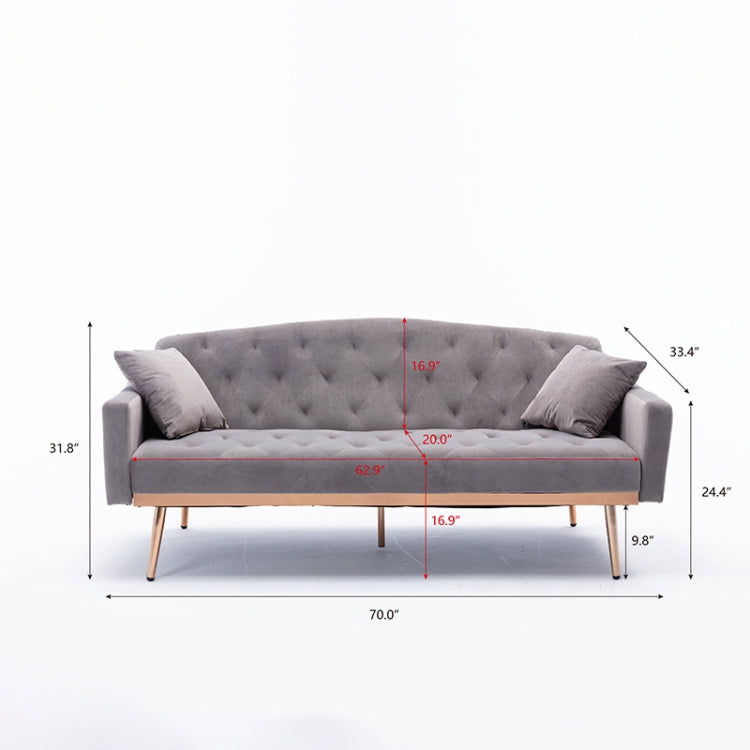 [US Warehouse] Home Velvet Sofa with Stainless Feet & Armrest, Size: 31.89x70.08x33.4 inch