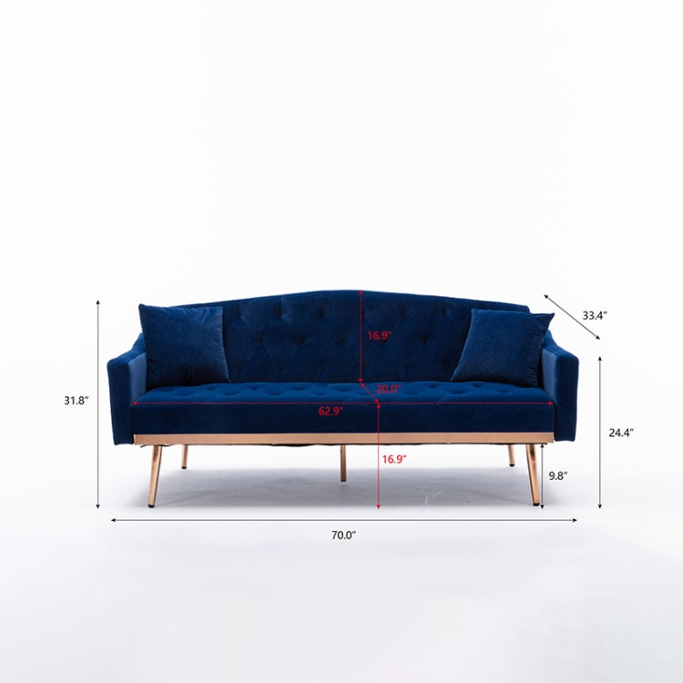 [US Warehouse] Home Velvet Sofa with Stainless Feet & Armrest, Size: 31.89x70.08x33.4 inch