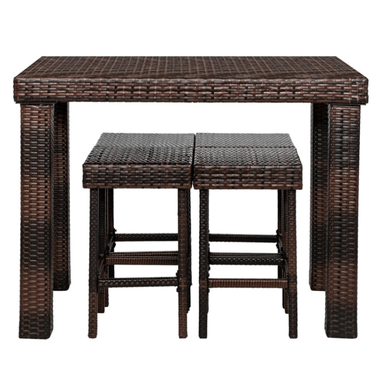 [US Warehouse] 5 in 1 Iron Frame PE Rattan Bar Table And Chairs Set