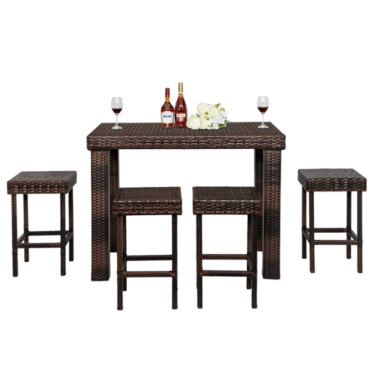 [US Warehouse] 5 in 1 Iron Frame PE Rattan Bar Table And Chairs Set
