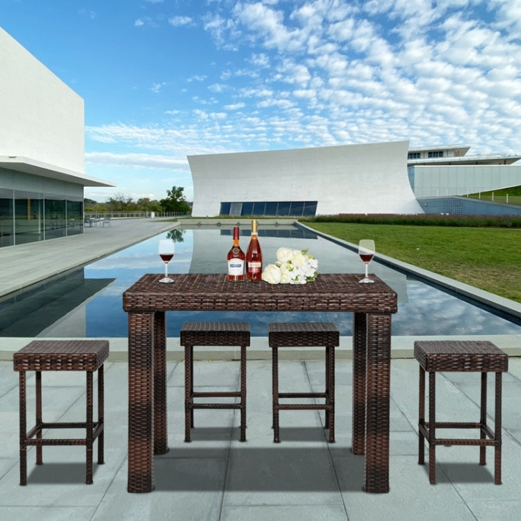 [US Warehouse] 5 in 1 Iron Frame PE Rattan Bar Table And Chairs Set