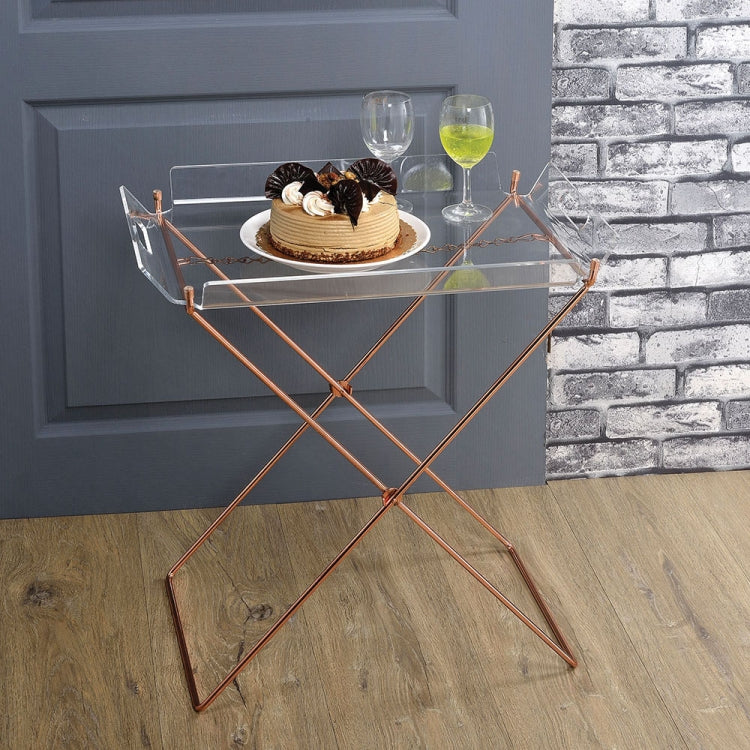 [US Warehouse] Rectangular Transparent Acrylic Tray Table with Copper Cross Legs, Size: 22 x 22 x 16 inch