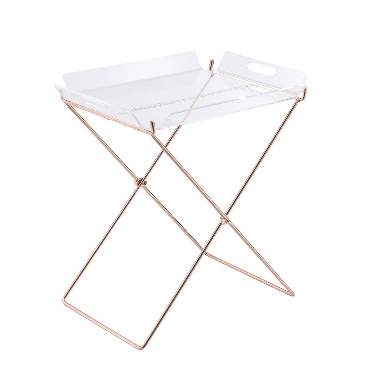 [US Warehouse] Rectangular Transparent Acrylic Tray Table with Copper Cross Legs, Size: 22 x 22 x 16 inch