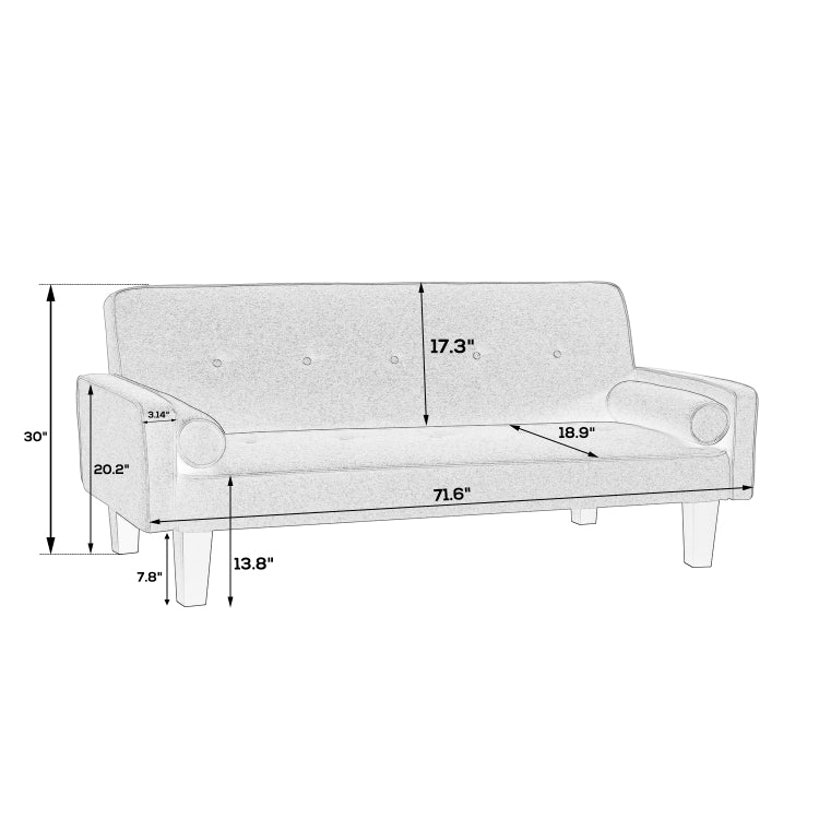 [US Warehouse] Linen Fabric Modern Convertible Sofa Bed with Removable Armrests, Size: 71.65x29.92x30.71 inch