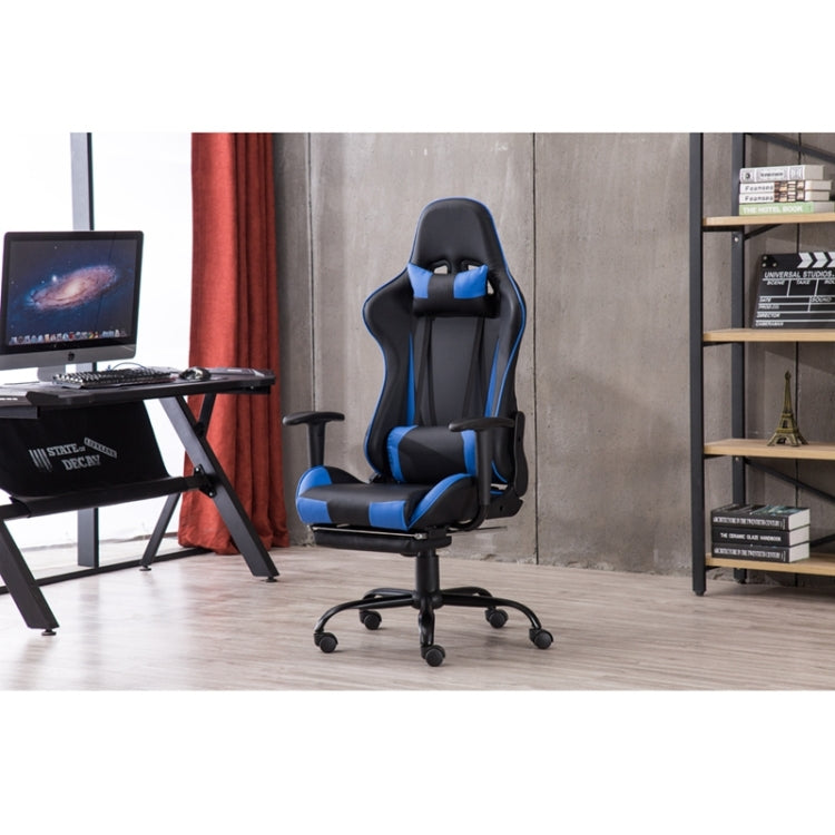 [US Warehouse] Ergonomic Gaming Chairs with Foot Support & Armrest & Cushion (Black+Blue)
