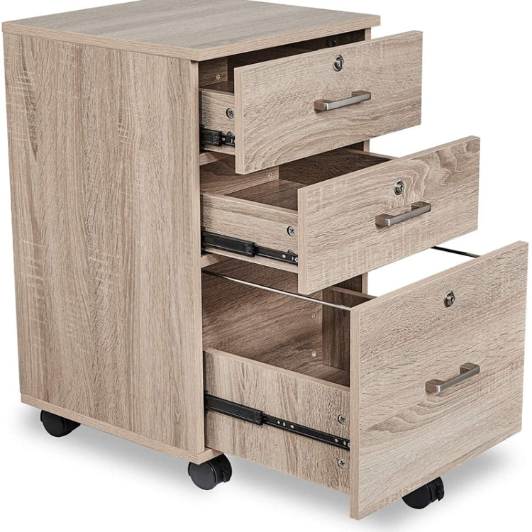 [US Warehouse] Rolling Wood File Cabinet with Lock & 3-Drawer, Size: 15.7x15.7x26 inch