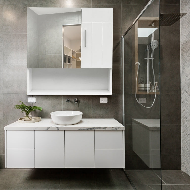 [US Warehouse] MDF One Mirror Door One Wooden Door Bathroom Sink Cabinet, Size: 55x15x55cm