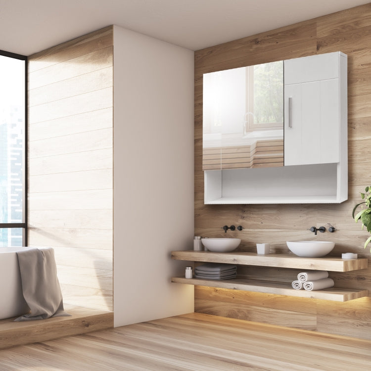 [US Warehouse] MDF One Mirror Door One Wooden Door Bathroom Sink Cabinet, Size: 55x15x55cm