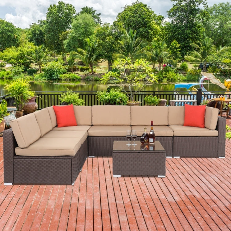 [US Warehouse] 7 in 1 PE Rattan Sofa Combination Home Set