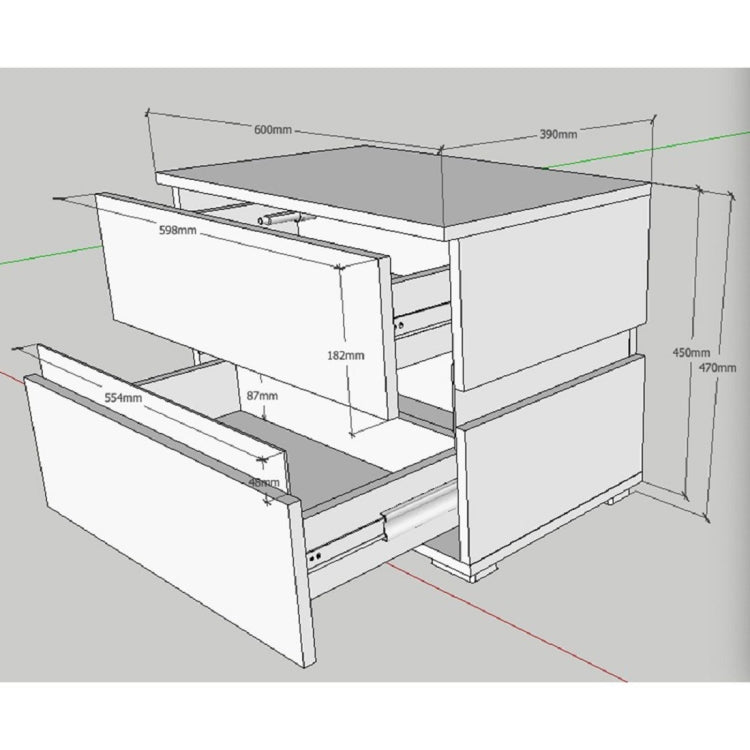 [UK Warehouse] RGB LED Double Drawer Bedside Cabinet, Size: 60x39x47cm