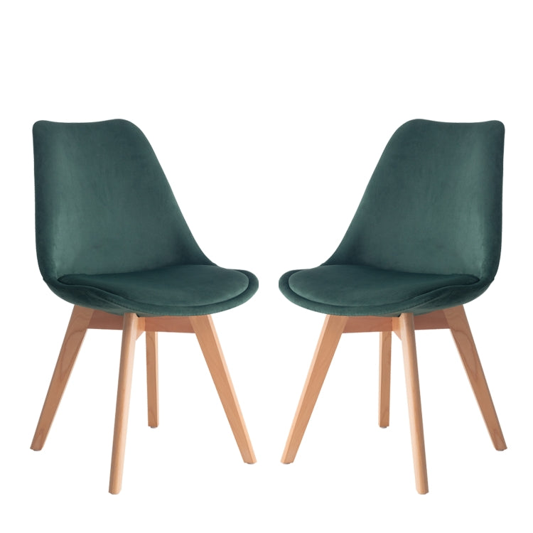 [EU Warehouse] 2 PCS Tulip Flannel Retro Design Wooden Chair Kitchen Dining Chair Office Chair, Size: 49 x 51 x 60 cm(Dark Green)