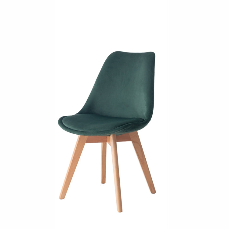 [EU Warehouse] 2 PCS Tulip Flannel Retro Design Wooden Chair Kitchen Dining Chair Office Chair, Size: 49 x 51 x 60 cm(Dark Green)